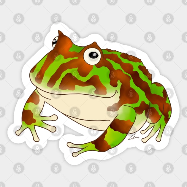 Green “Normal” Pacman Frog Sticker by anacecilia